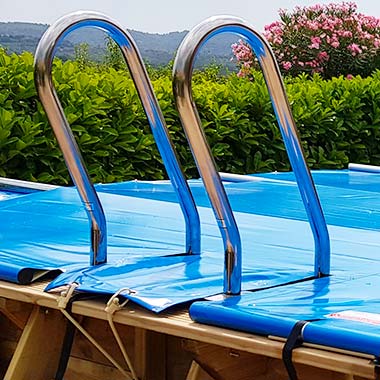 Découpe échelle ou bloc de filtration pour bâche à barres piscine hors sol Coverwood